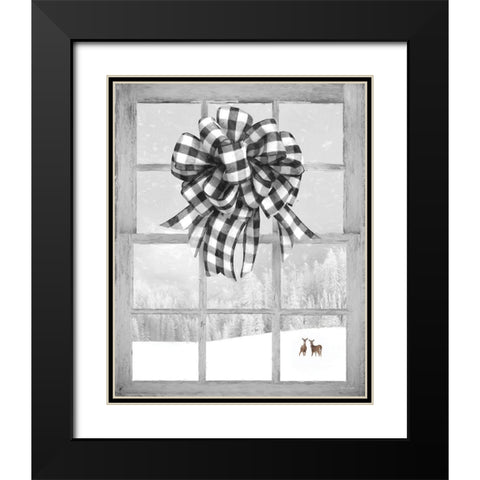 Christmas Deer with Bow Black Modern Wood Framed Art Print with Double Matting by Deiter, Lori