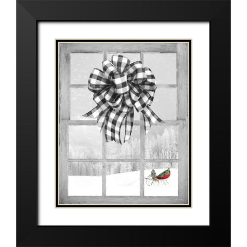 Christmas Sleigh with Bow Black Modern Wood Framed Art Print with Double Matting by Deiter, Lori