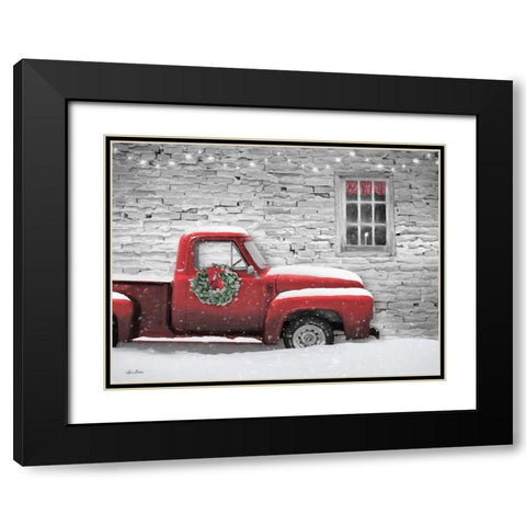 Snowy Christmas Truck   Black Modern Wood Framed Art Print with Double Matting by Deiter, Lori