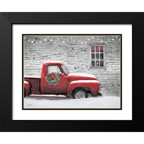 Snowy Christmas Truck   Black Modern Wood Framed Art Print with Double Matting by Deiter, Lori
