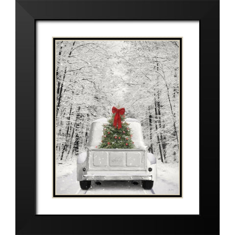Snowy Drive in a White Ford Black Modern Wood Framed Art Print with Double Matting by Deiter, Lori