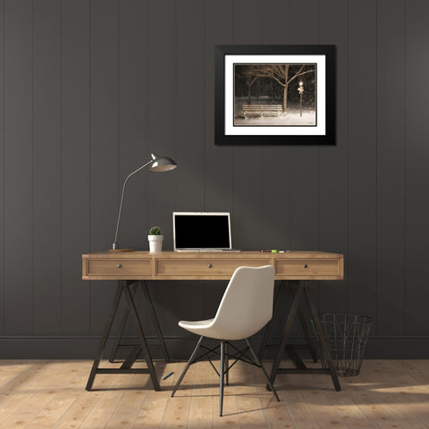 Snowy Bench Black Modern Wood Framed Art Print with Double Matting by Deiter, Lori