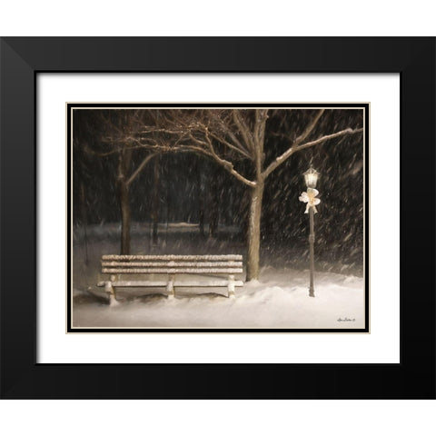Snowy Bench Black Modern Wood Framed Art Print with Double Matting by Deiter, Lori