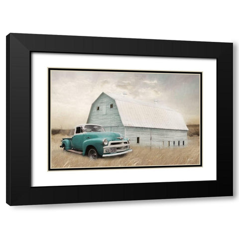 Teal Barn and Truck Black Modern Wood Framed Art Print with Double Matting by Deiter, Lori