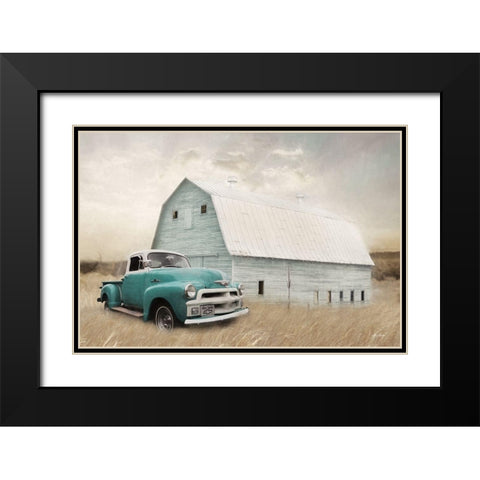 Teal Barn and Truck Black Modern Wood Framed Art Print with Double Matting by Deiter, Lori