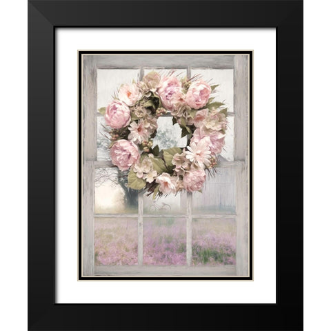 Spring Peony Wreath Black Modern Wood Framed Art Print with Double Matting by Deiter, Lori