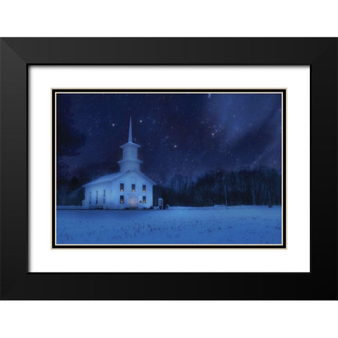 Starry Night Church Black Modern Wood Framed Art Print with Double Matting by Deiter, Lori