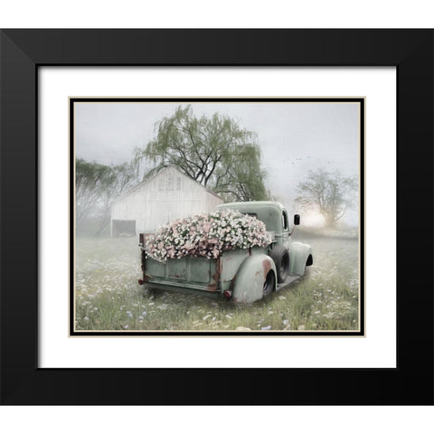 Sage Green Truck with  Blush Petunias    Black Modern Wood Framed Art Print with Double Matting by Deiter, Lori
