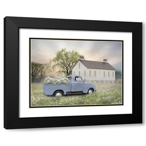 Blue Ford at Barn Black Modern Wood Framed Art Print with Double Matting by Deiter, Lori