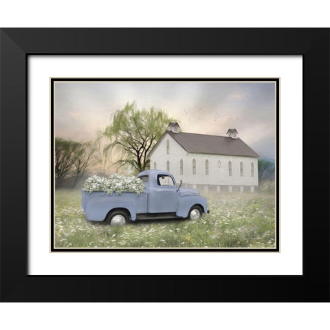 Blue Ford at Barn Black Modern Wood Framed Art Print with Double Matting by Deiter, Lori