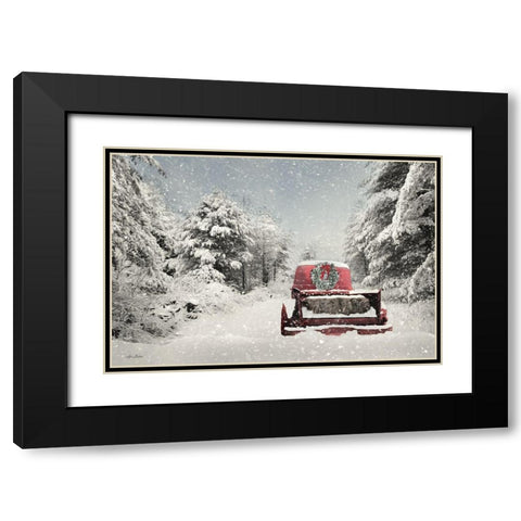 Snowed In Red Truck Black Modern Wood Framed Art Print with Double Matting by Deiter, Lori