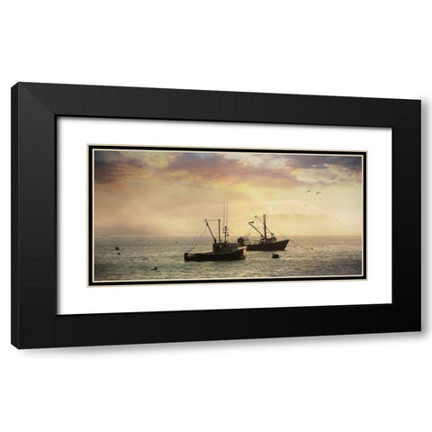 Bar Harbor Lobster Boats Black Modern Wood Framed Art Print with Double Matting by Deiter, Lori