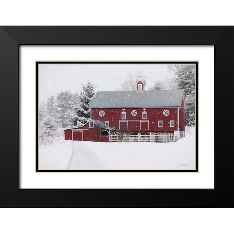 Winter Red Barn Black Modern Wood Framed Art Print with Double Matting by Deiter, Lori