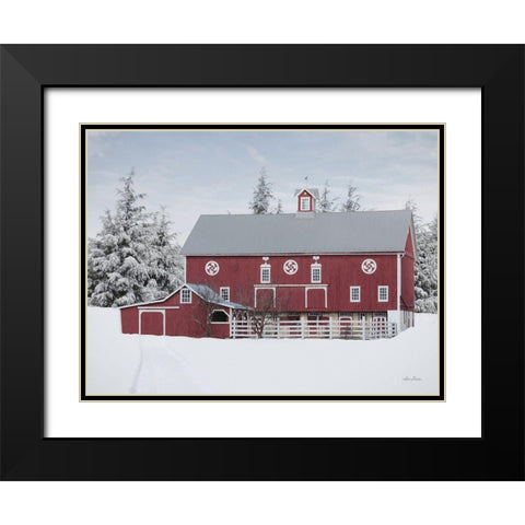 Red Barn in the Pines Black Modern Wood Framed Art Print with Double Matting by Deiter, Lori