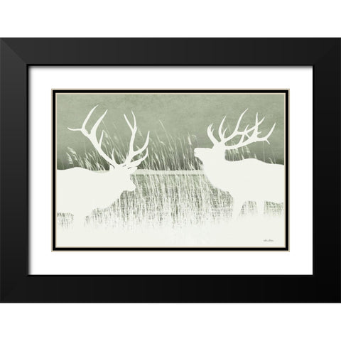Elk Silhouettes Black Modern Wood Framed Art Print with Double Matting by Deiter, Lori