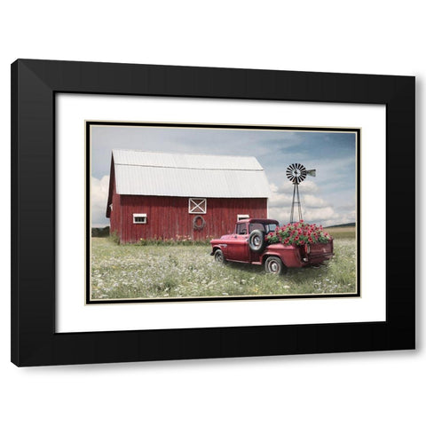 Little Red Barn Black Modern Wood Framed Art Print with Double Matting by Deiter, Lori