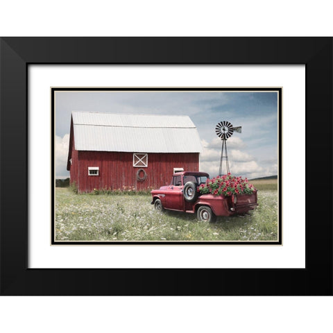 Little Red Barn Black Modern Wood Framed Art Print with Double Matting by Deiter, Lori