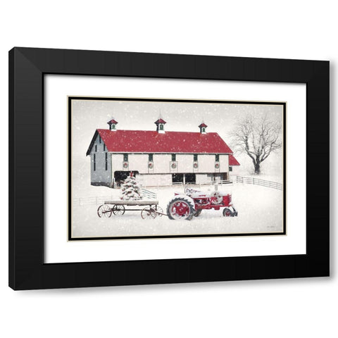 Red and White Christmas Barn Black Modern Wood Framed Art Print with Double Matting by Deiter, Lori