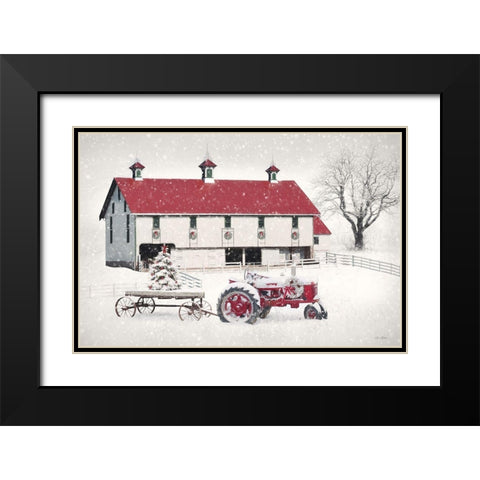 Red and White Christmas Barn Black Modern Wood Framed Art Print with Double Matting by Deiter, Lori