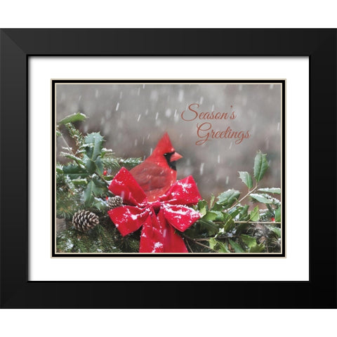 Seasons Greetings Cardinal Black Modern Wood Framed Art Print with Double Matting by Deiter, Lori