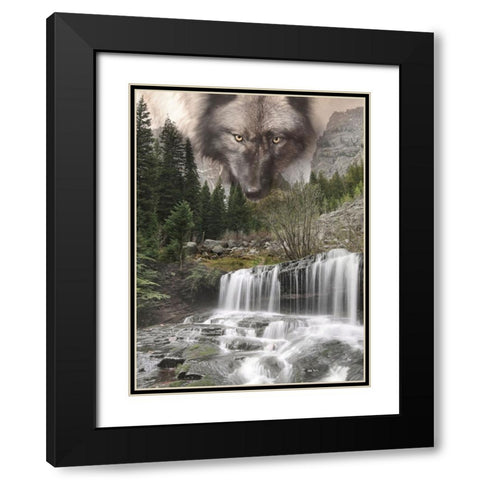 Watchful Wolf Black Modern Wood Framed Art Print with Double Matting by Deiter, Lori