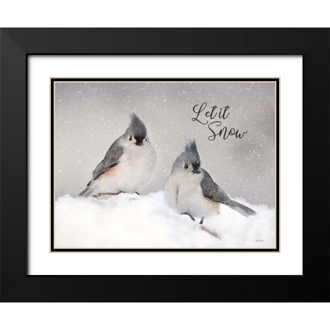 Let It Snow Titmouse Pair Black Modern Wood Framed Art Print with Double Matting by Deiter, Lori