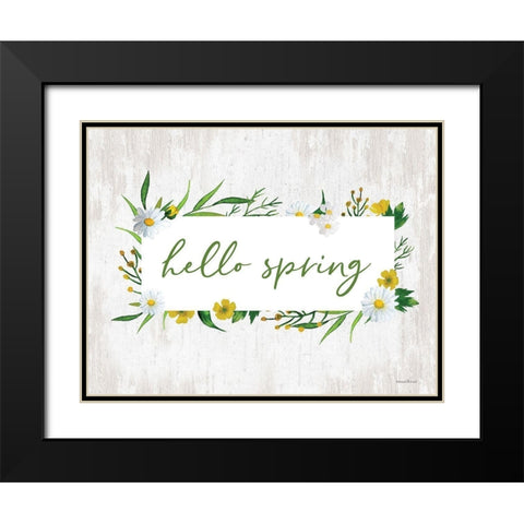 Hello Spring Black Modern Wood Framed Art Print with Double Matting by Lettered and Lined