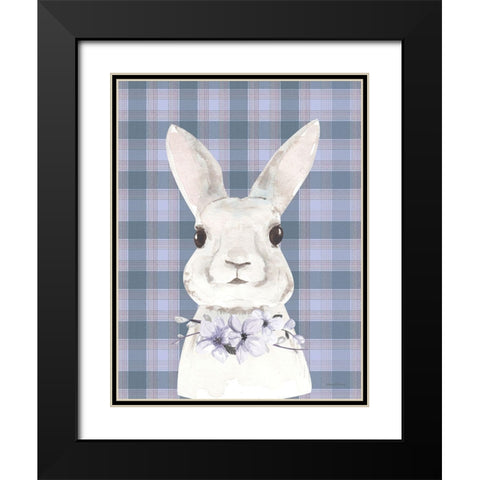 Plaid Bunny Floral Black Modern Wood Framed Art Print with Double Matting by Lettered and Lined