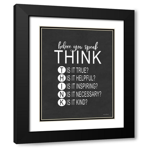 Think Before You Speak Black Modern Wood Framed Art Print with Double Matting by Lettered and Lined