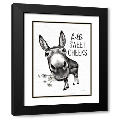 Hello Sweet Cheeks Donkey Black Modern Wood Framed Art Print with Double Matting by Lettered and Lined