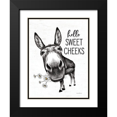 Hello Sweet Cheeks Donkey Black Modern Wood Framed Art Print with Double Matting by Lettered and Lined