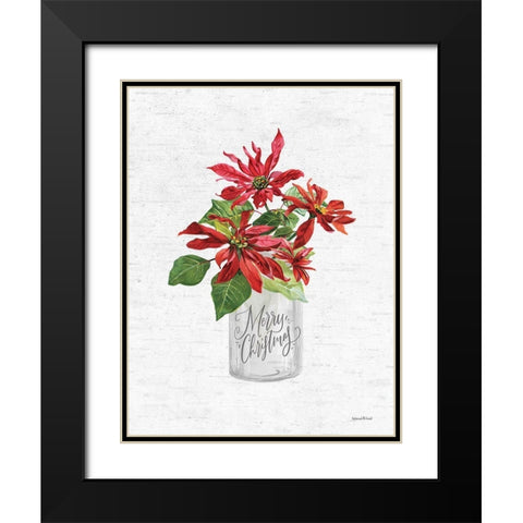 Merry Christmas Poinsettia Black Modern Wood Framed Art Print with Double Matting by Lettered and Lined