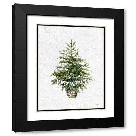 Believe Christmas Tree Black Modern Wood Framed Art Print with Double Matting by Lettered and Lined