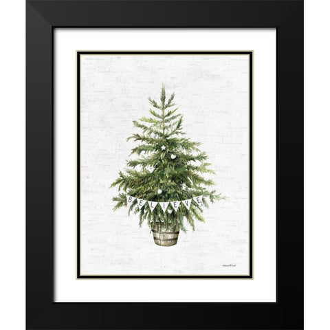 Believe Christmas Tree Black Modern Wood Framed Art Print with Double Matting by Lettered and Lined