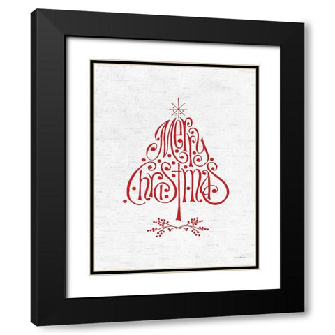 Merry Christmas Tree Black Modern Wood Framed Art Print with Double Matting by Lettered and Lined