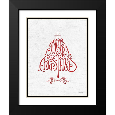 Merry Christmas Tree Black Modern Wood Framed Art Print with Double Matting by Lettered and Lined