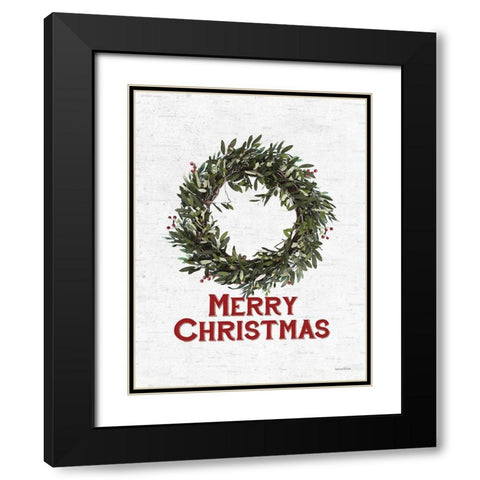 Merry Christmas Wreath Black Modern Wood Framed Art Print with Double Matting by Lettered and Lined