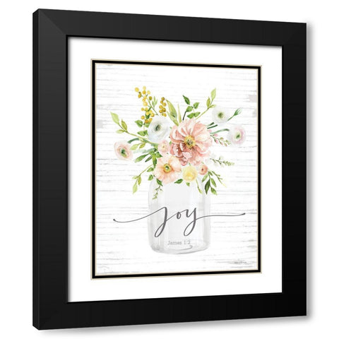 Joy Floral Black Modern Wood Framed Art Print with Double Matting by lettered And lined