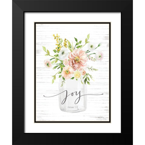 Joy Floral Black Modern Wood Framed Art Print with Double Matting by lettered And lined