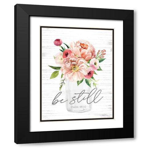 Be Still Floral Black Modern Wood Framed Art Print with Double Matting by lettered And lined