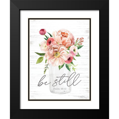 Be Still Floral Black Modern Wood Framed Art Print with Double Matting by lettered And lined