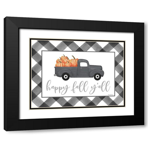 Happy Fall Yall Black Modern Wood Framed Art Print with Double Matting by Lettered and Lined