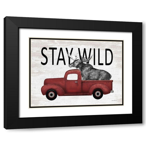 Stay Wild Moose Black Modern Wood Framed Art Print with Double Matting by lettered And lined