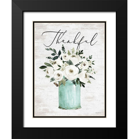 Thankful Black Modern Wood Framed Art Print with Double Matting by lettered And lined