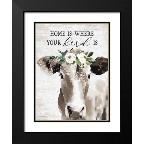 Home is Where Your Herd Is Black Modern Wood Framed Art Print with Double Matting by lettered And lined
