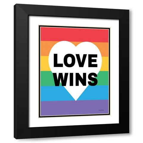 Rainbow Love Wins Black Modern Wood Framed Art Print with Double Matting by lettered And lined