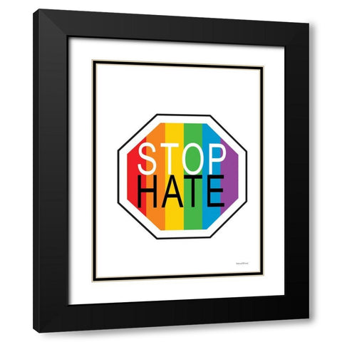 Rainbow Stop Hate Black Modern Wood Framed Art Print with Double Matting by lettered And lined