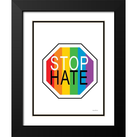 Rainbow Stop Hate Black Modern Wood Framed Art Print with Double Matting by lettered And lined