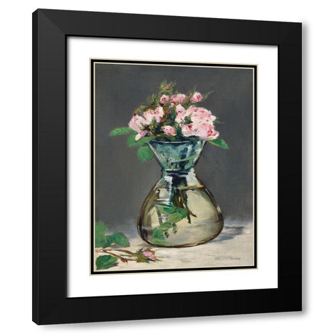 Watercolor Pink Roses Black Modern Wood Framed Art Print with Double Matting by Lettered And Lined
