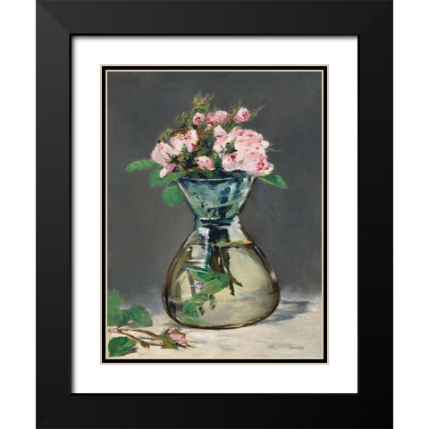 Watercolor Pink Roses Black Modern Wood Framed Art Print with Double Matting by Lettered And Lined